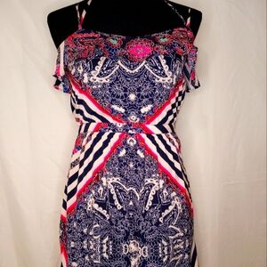 American Eagle Outfitters Blue and White Sleeveless Sundress